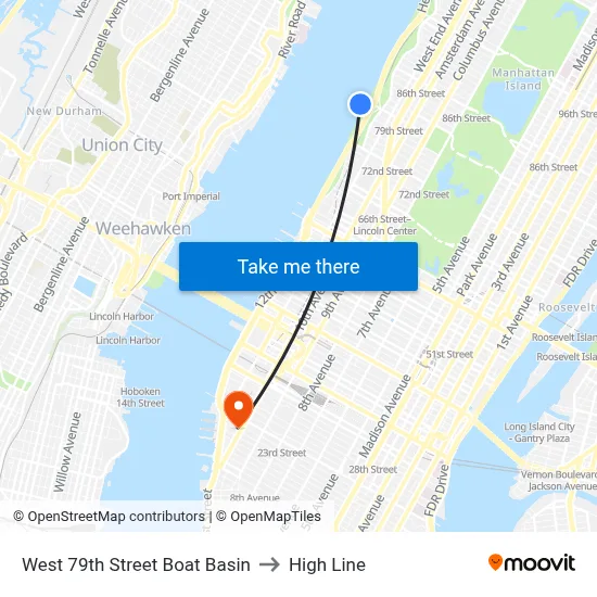 West 79th Street Boat Basin to High Line map