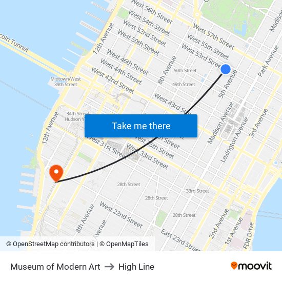Museum of Modern Art to High Line map