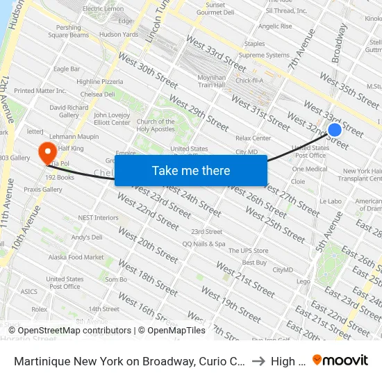 Martinique New York on Broadway to High Line map