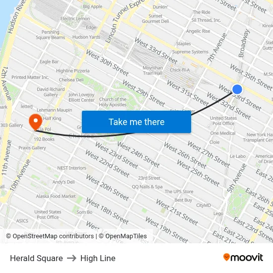 Herald Square to High Line map