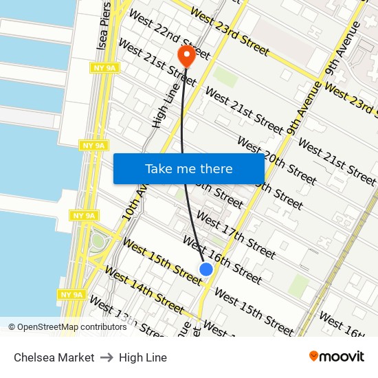 Chelsea Market to High Line map