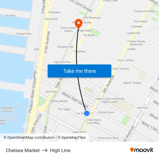 Chelsea Market to High Line map