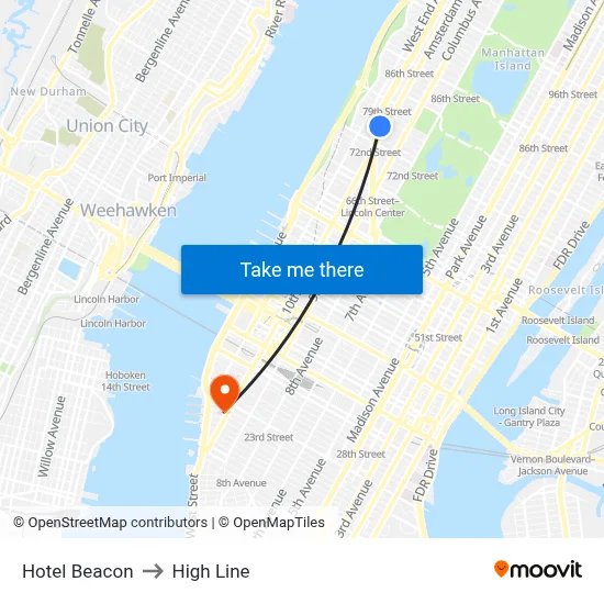 Hotel Beacon to High Line map