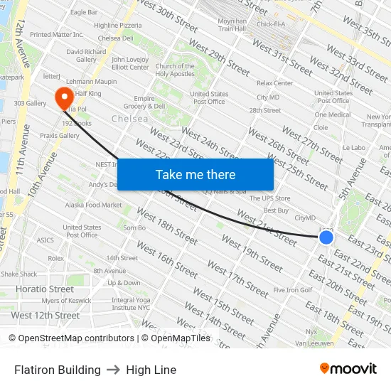 Flatiron Building to High Line map