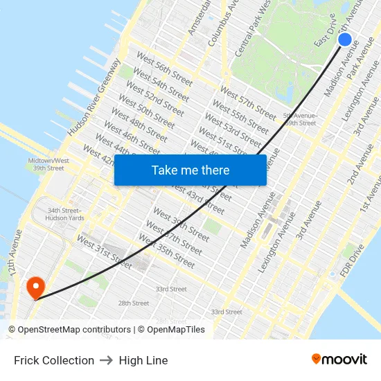 Frick Collection to High Line map