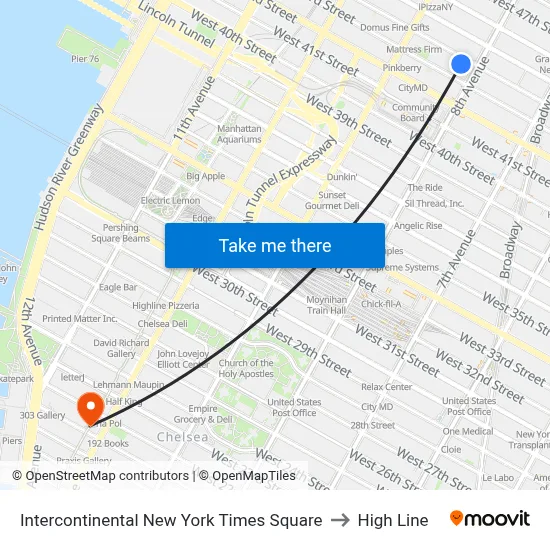 Intercontinental New York Times Square to High Line map