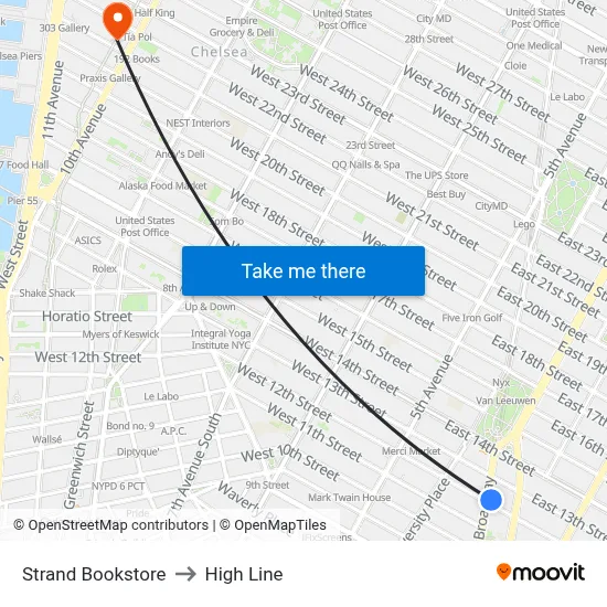 Strand Bookstore to High Line map