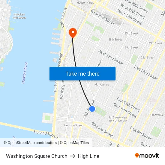 Washington Square Church to High Line map