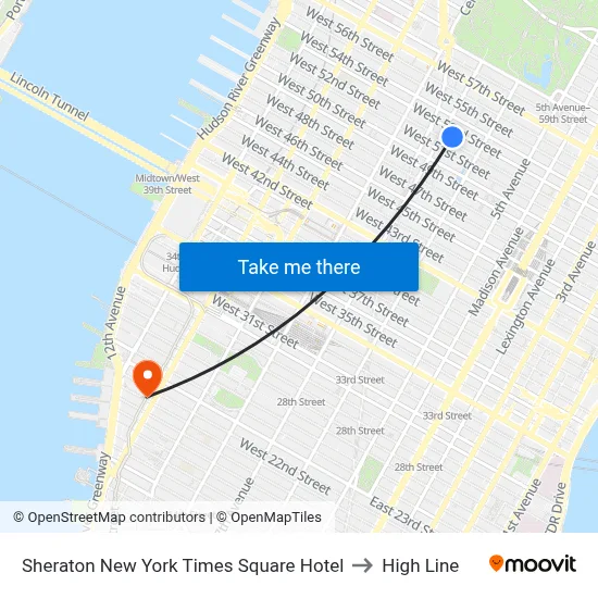 Sheraton New York Times Square Hotel to High Line map