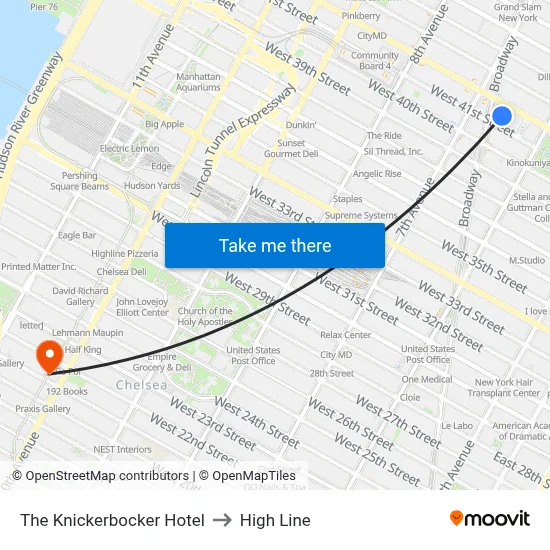 The Knickerbocker Hotel to High Line map