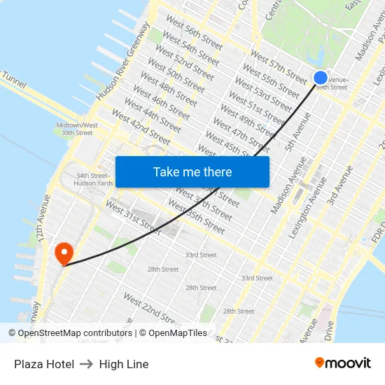 Plaza Hotel to High Line map