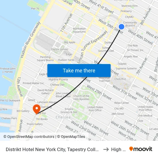 Distrikt Hotel New York City, Tapestry Collection by Hilton to High Line map