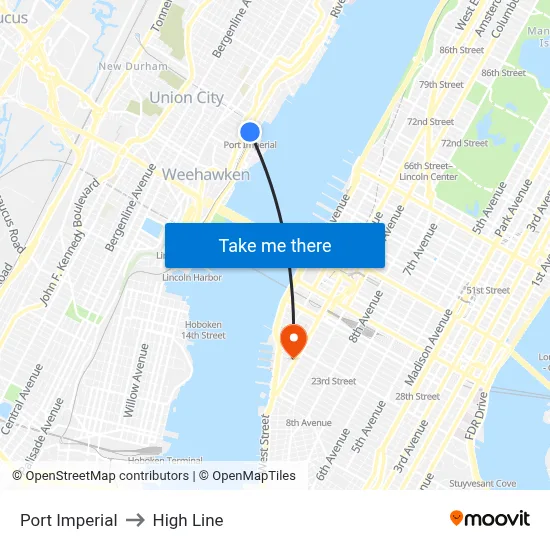 Port Imperial to High Line map