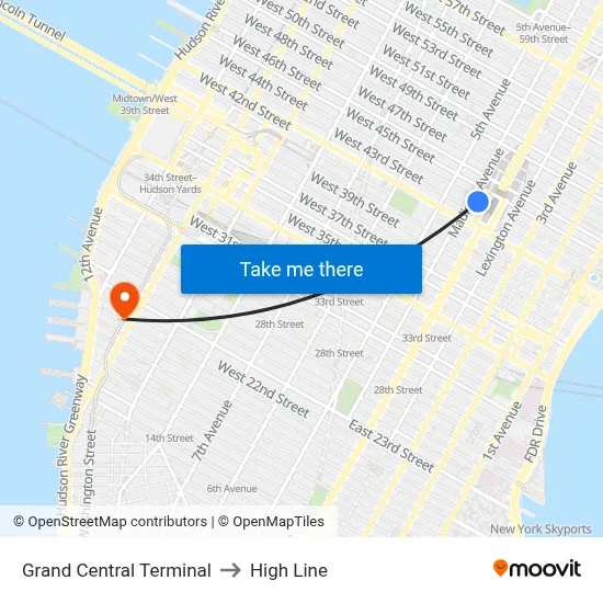 Grand Central Terminal to High Line map
