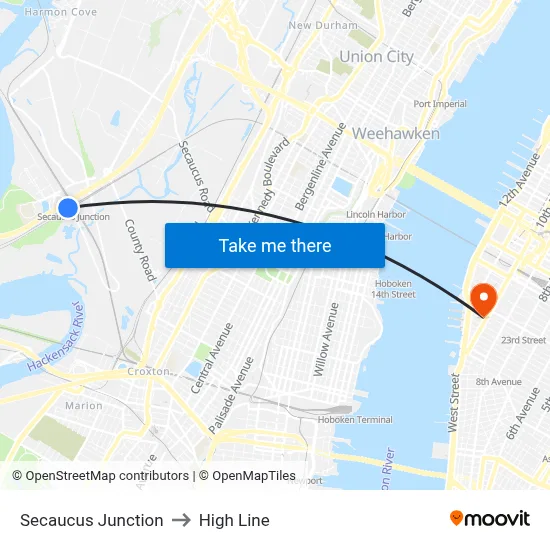 Secaucus Junction to High Line map