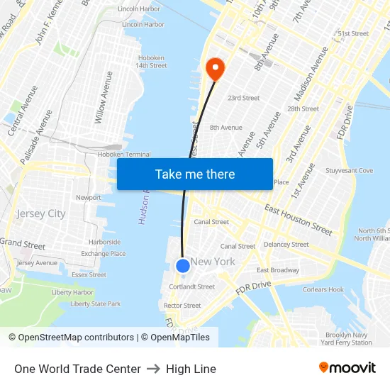 One World Trade Center to High Line map