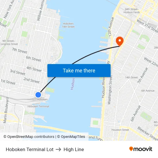 Hoboken Terminal Lot to High Line map