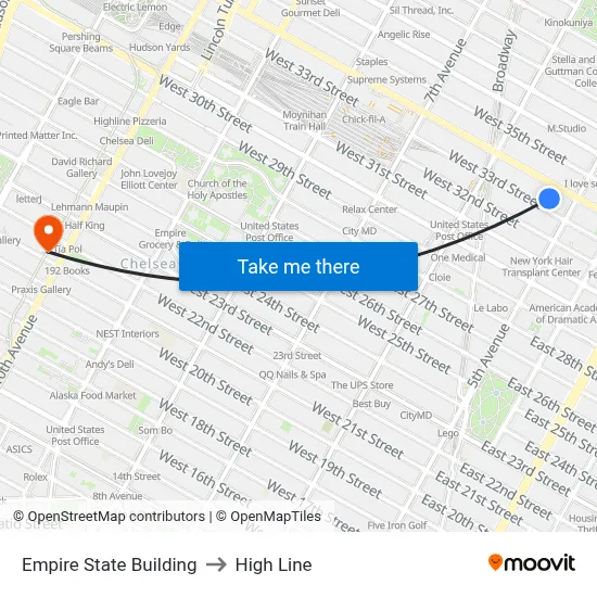 Empire State Building to High Line map