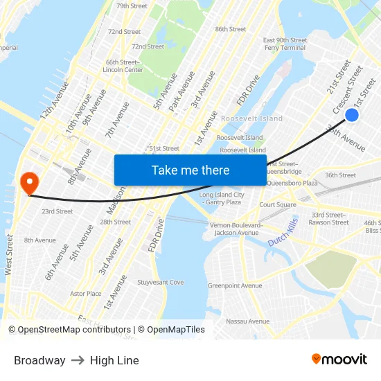 Broadway to High Line map
