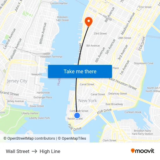 Wall Street to High Line map