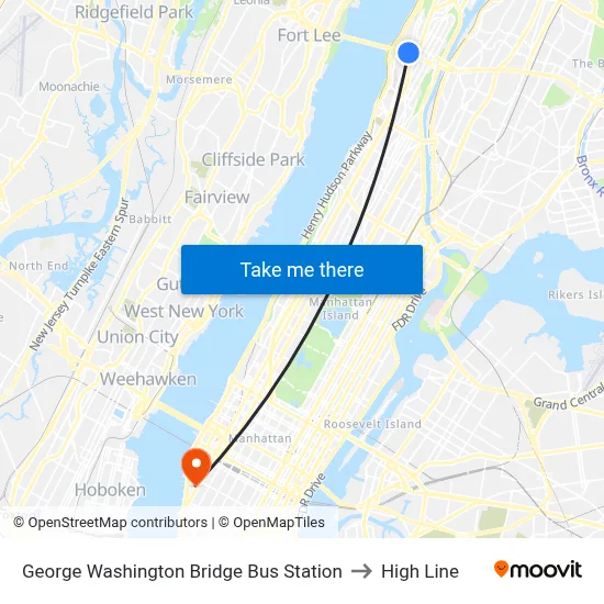 George Washington Bridge Bus Station to High Line map