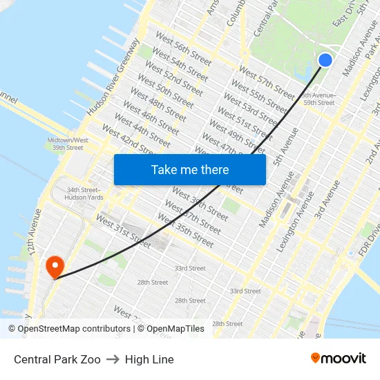 Central Park Zoo to High Line map