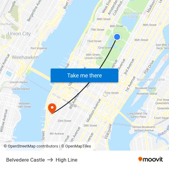 Belvedere Castle to High Line map