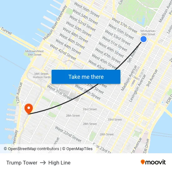 Trump Tower to High Line map