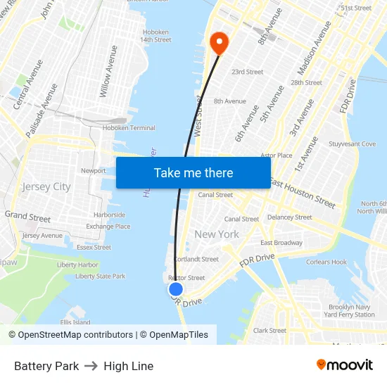 Battery Park to High Line map