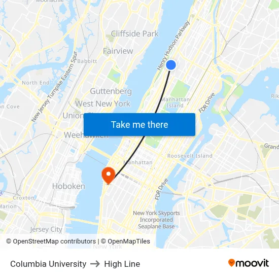 Columbia University to High Line map