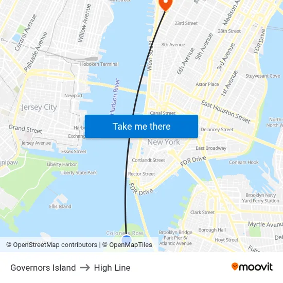 Governors Island to High Line map