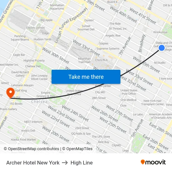 Archer Hotel New York to High Line map