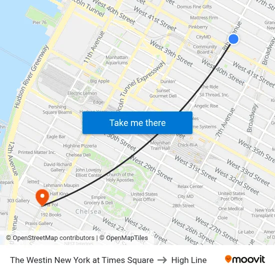 The Westin New York at Times Square to High Line map