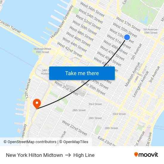 New York Hilton Midtown to High Line map