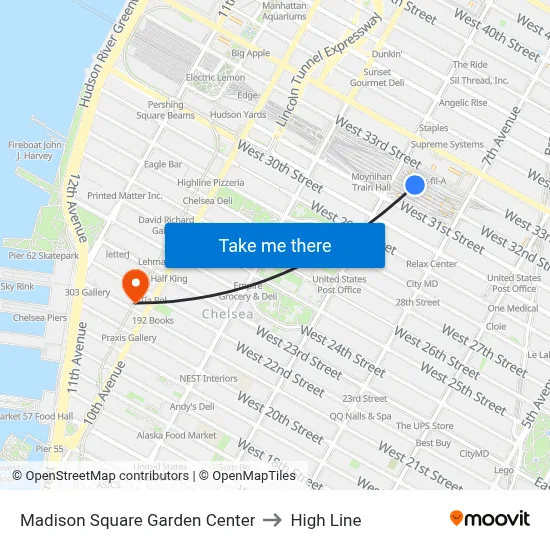 Madison Square Garden Center to High Line map