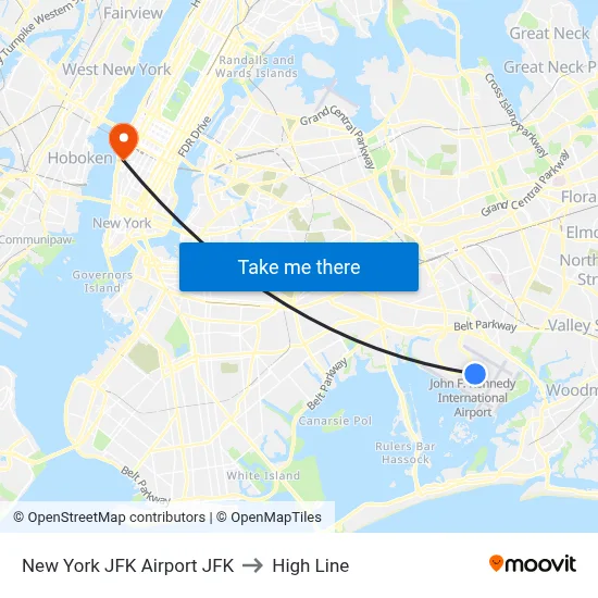 New York JFK Airport JFK to High Line map