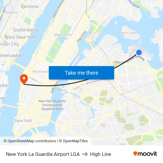 New York La Guardia Airport LGA to High Line map
