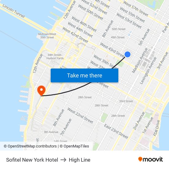 Sofitel New York Hotel to High Line map