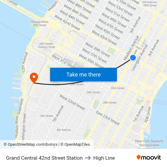 Grand Central 42nd Street Station to High Line map