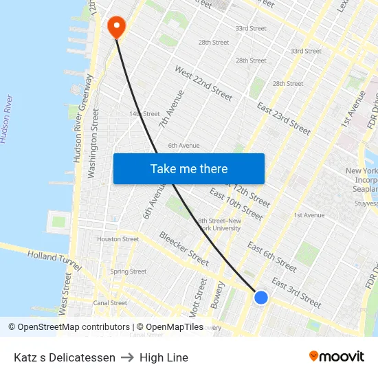 Katz s Delicatessen to High Line map