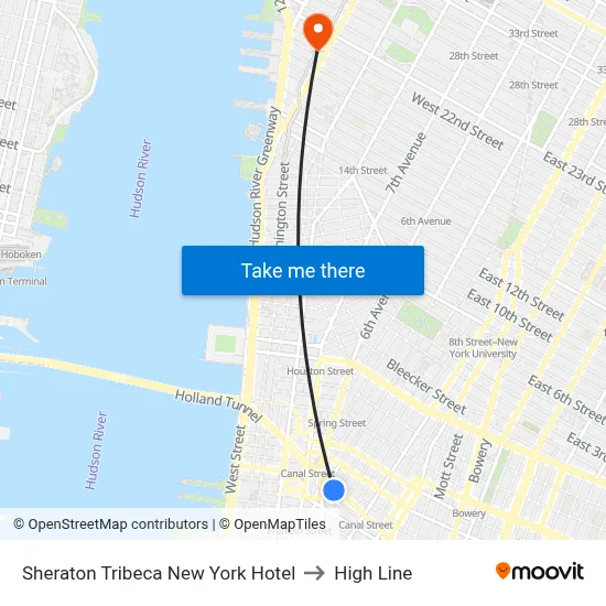 Sheraton Tribeca New York Hotel to High Line map