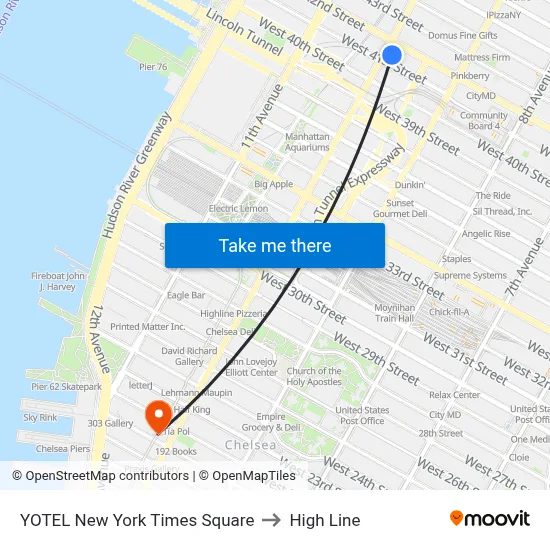 YOTEL New York Times Square to High Line map