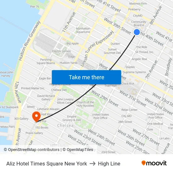 Aliz Hotel Times Square New York to High Line map