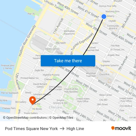 Pod Times Square New York to High Line map