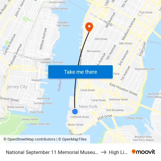 National September 11 Memorial Museum to High Line map
