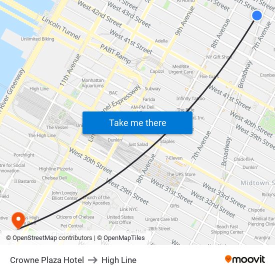 Crowne Plaza Hotel to High Line map