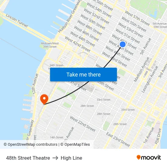 48th Street Theatre to High Line map