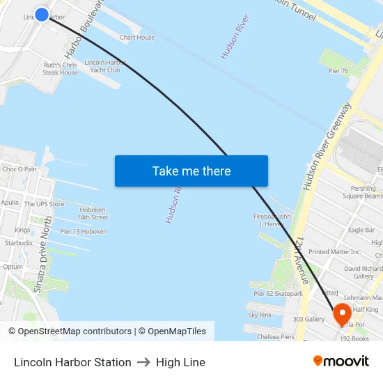 Lincoln Harbor Station to High Line map