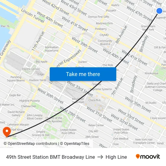 49th Street Station BMT Broadway Line to High Line map