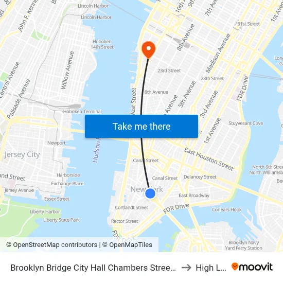 Brooklyn Bridge City Hall Chambers Street Station to High Line map